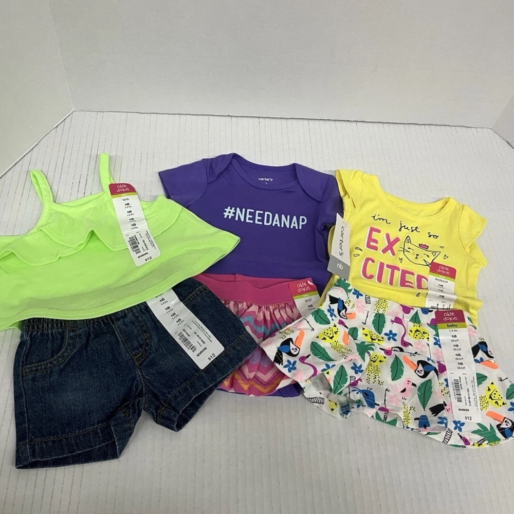 Lot Of‎ 3 NB Baby girl Outfits Okie Dokie & Carters Summer NWT